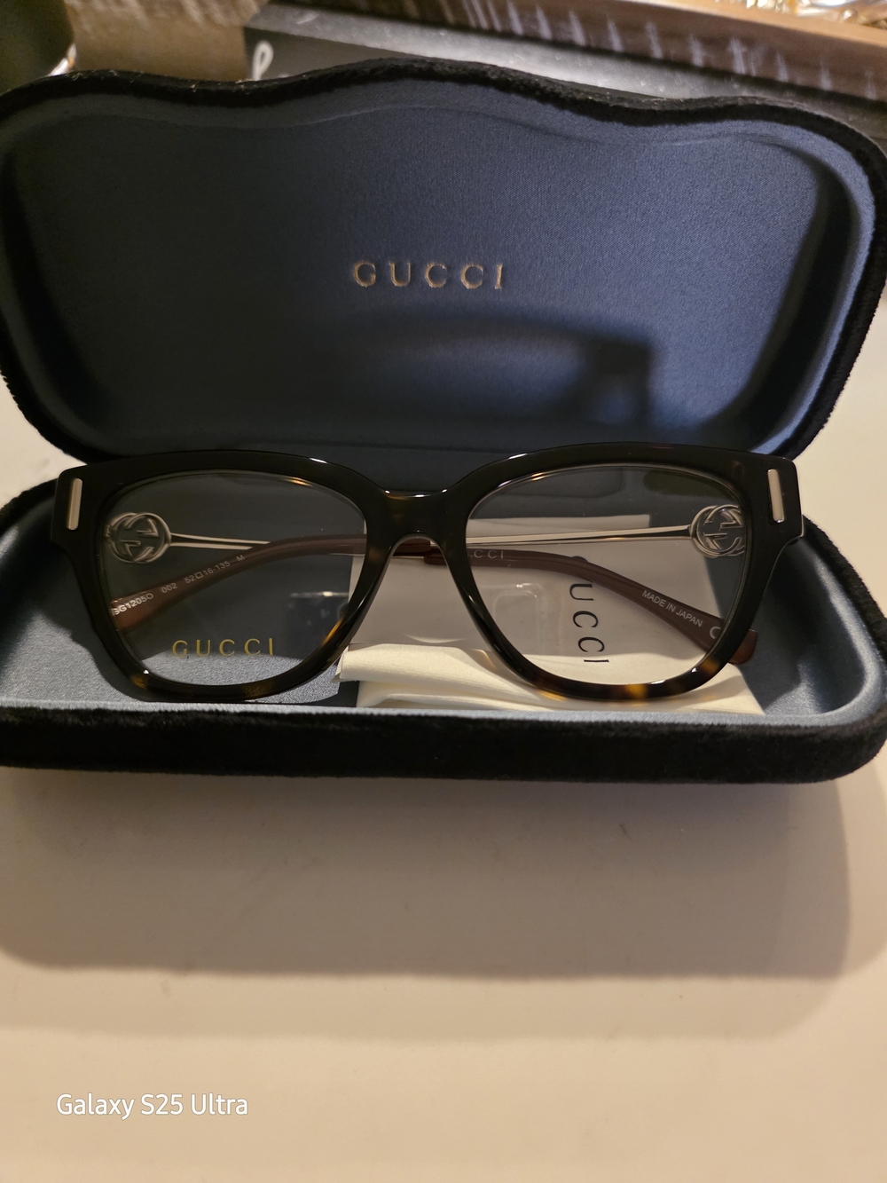 Gucci Women's Brown Tortoiseshell Square Glasses with Branded Temples